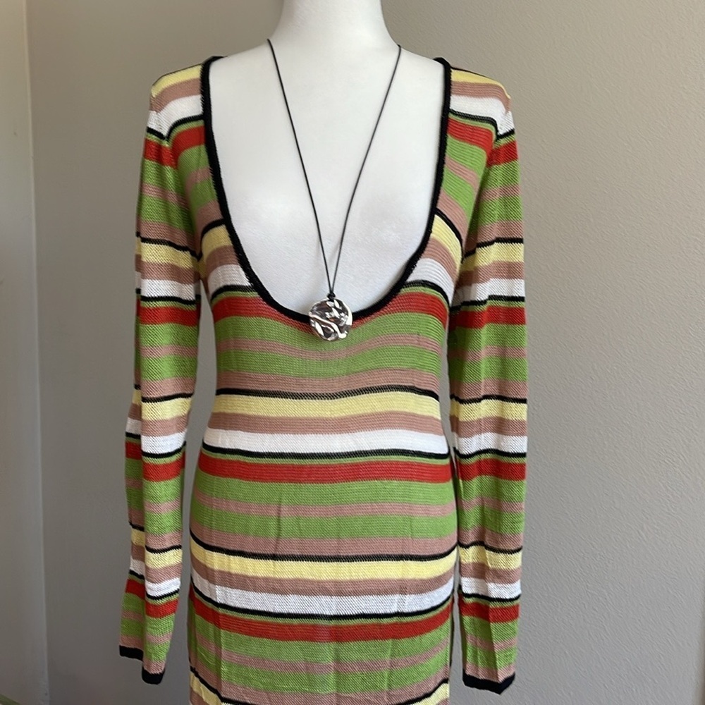 NEW Striped V-Neck Long Sleeve Bathing Suit Cover Up Dress Size 2X